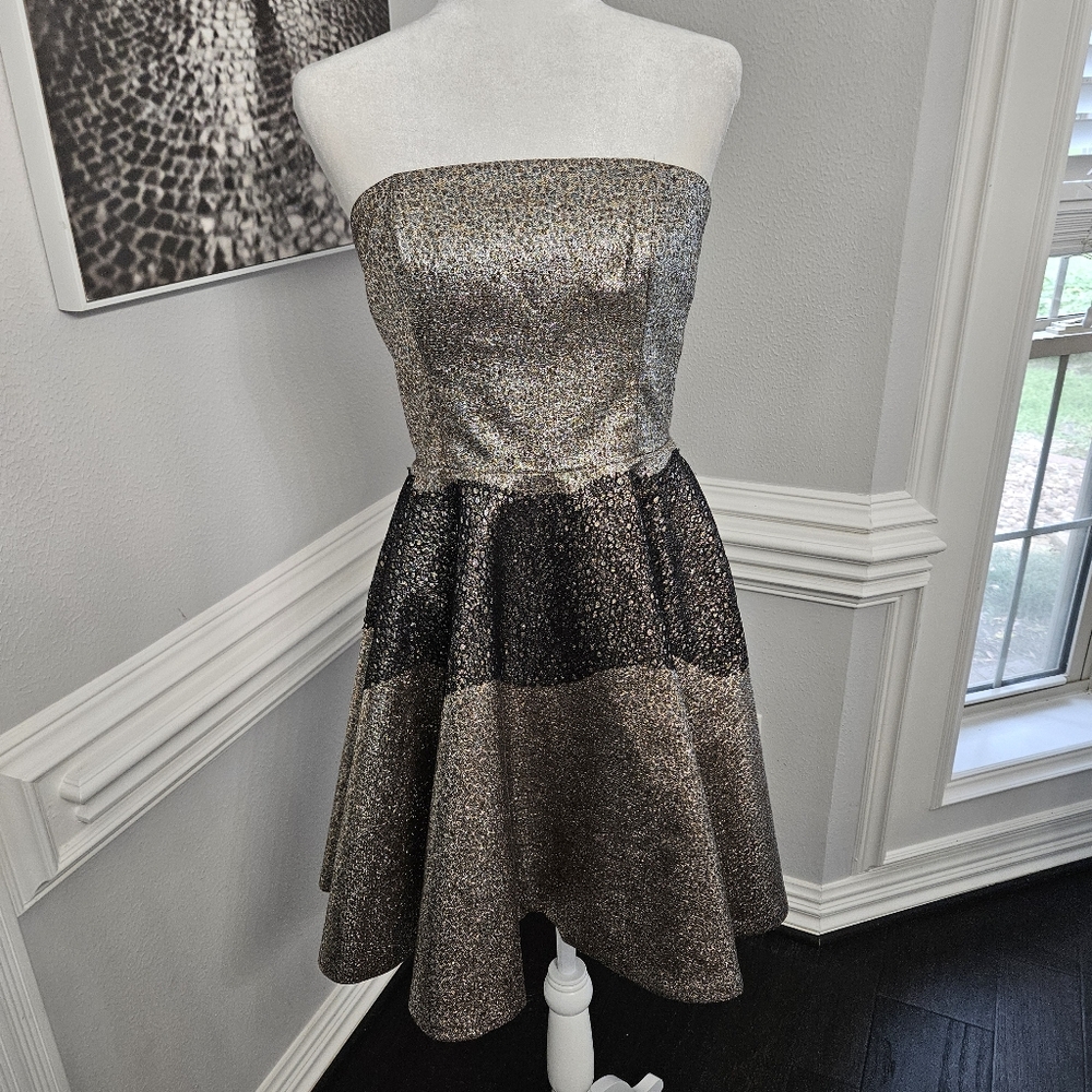 Anthropologie Sachin and Babi Foil Brocade Mini Dress size 8 black and gold - Picture 6 of 16